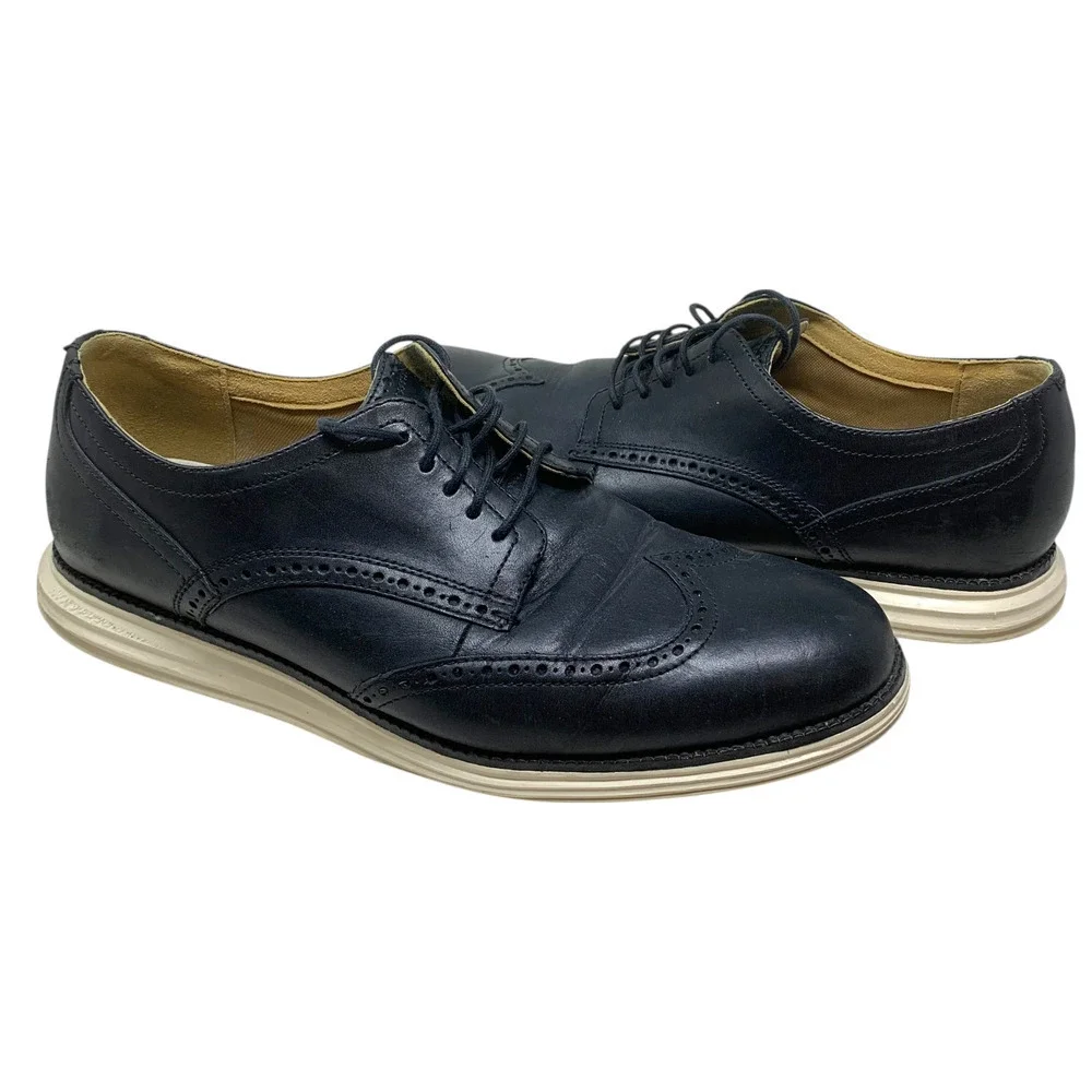 Cole Haan Grand OS Black Leather Wingtip Brogue Oxfords Mens Sz 12 Shoes C24089